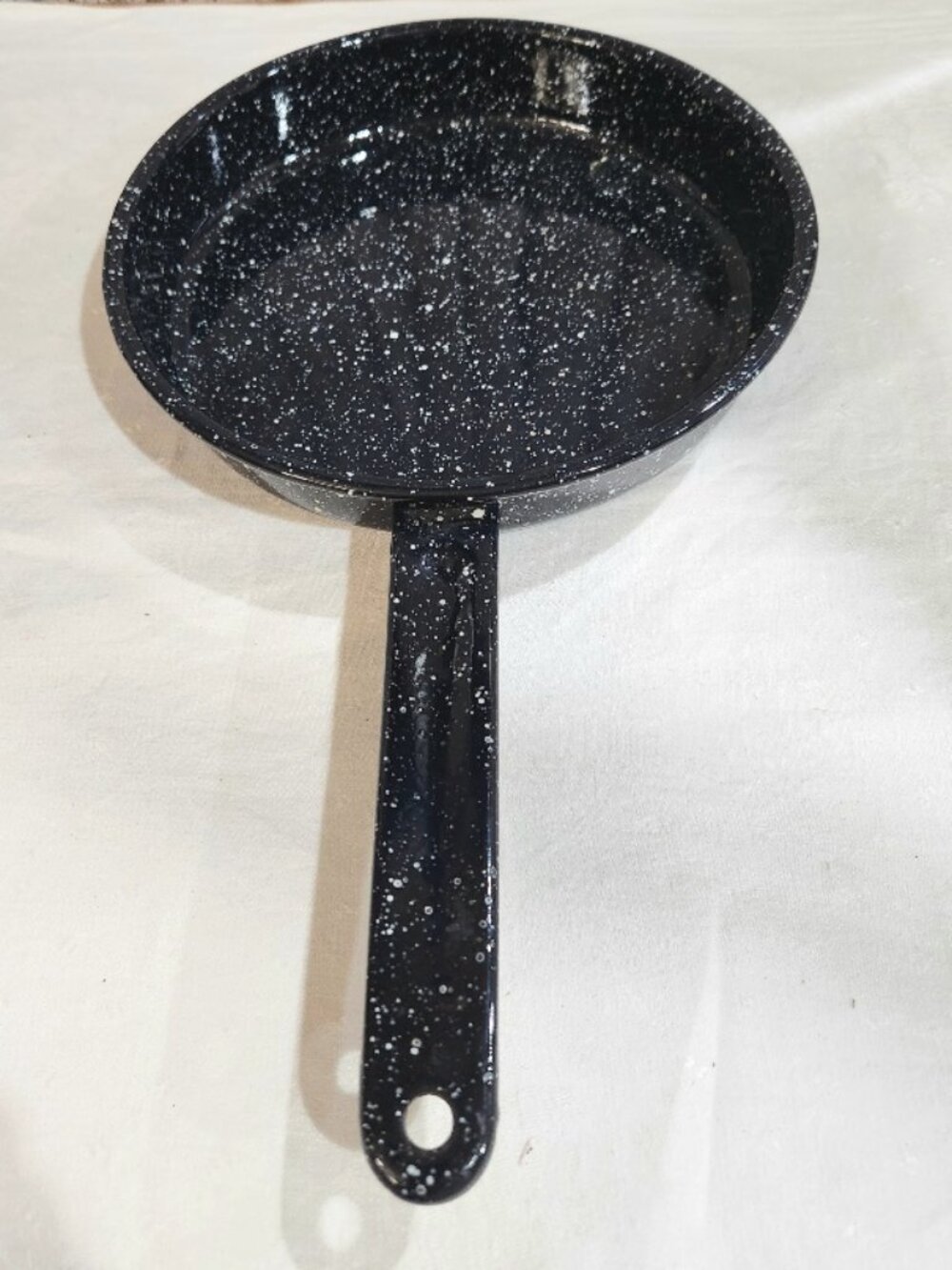 Black/White Speckled Enamelware 9" Frying Pan With Handle